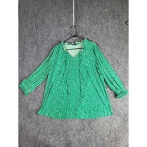 Adrianna Papell Blouse Women Sz‎ XXL Top Stretch Green White Casual Cap Sleeve
